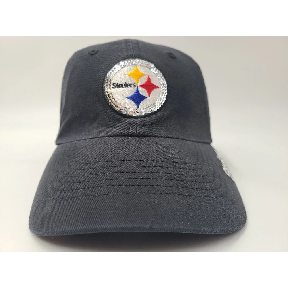 Women Pittsburgh Steelers Sequins NFL Team Apparel Strapback (Fit Small) Hat Cap
